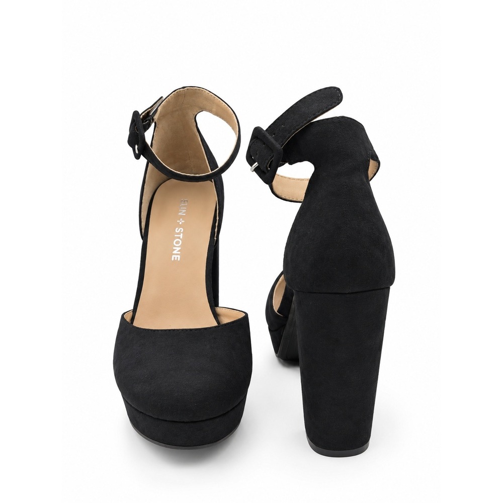Sun + Stone women's black platform high heels, size 9.5 M.